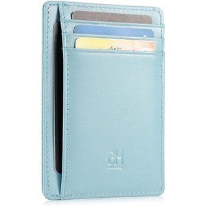 Slim RFID Blocking Card Holder Minimalist Leather Front Pocket Wallet for Women